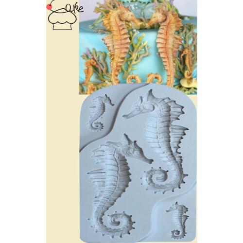 Aouke Seahorses Silicone Decorating Molds Cake Silicone Mold Sugarpaste Candy Chocolate Gumpaste Clay Mould J081