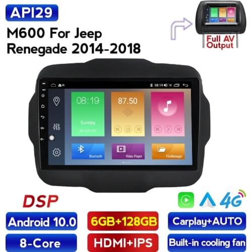 8Core 6G+128G For Jeep Renegade 2016 2017 2018 Car Radio Multimedia Video Player Navigation GPS Android10 2.5D AHD 1280X720
