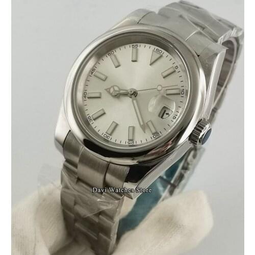 39mm Bliger/Sterile Silver Top Luxury Mens Watches Silver Dial Luminous Sapphire Glass Mechanical Automatic Movement Wristwatch