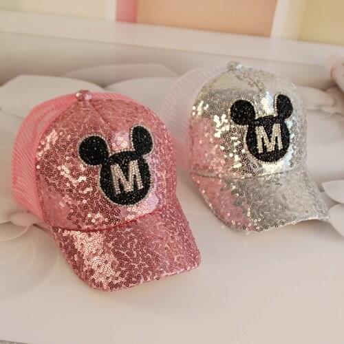 Childrens Mickey Hat Spring Summer Baseball Cap Sun-Shading Casquette Breathable Mesh Boys and Girls Sequined Mesh Cap