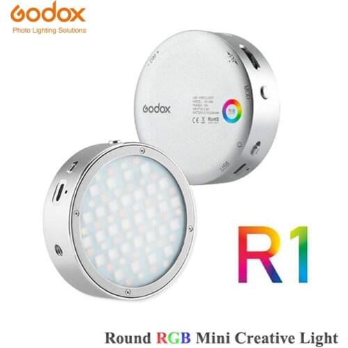 Godox R1 Round Full Color RGB Led Video Light 2500K-8500K 14 FX Lighting Effects with Music Mode OLED Display U Bright Vlog Lamp