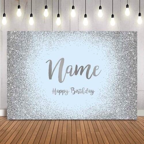 Blue Birthday Customize Background Customize Sliver glitter photo booth background happy birthday party decoration photocall
