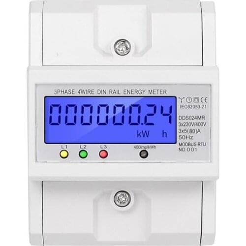 DDS024MR 3 Phase 4 Wire Energy Meter Volt Current Frequency Meter Multifunction LCD Digital Display DIN Rail Power Meter W/RS485