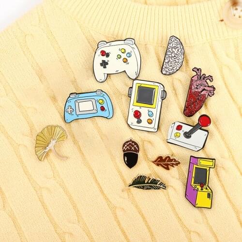 Collection Enamel Pins Cartoon Recorder Game console Brain ginkgo biloba Brooches Denim Shirt Backpack Gift For Friend Kid Women