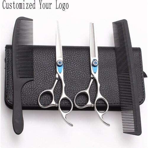 Suit 6" 17.5cm Customized Logo Hairdressing Scissors C1115 Cutting Scissors Thinning Shears Professional Hair Scissors Add Combs