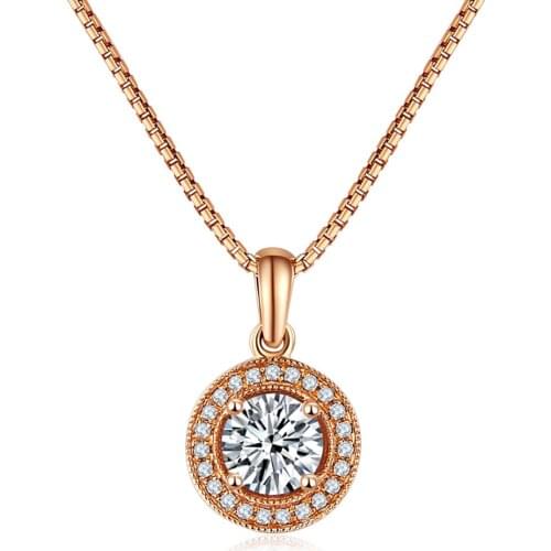 14K Au585 Rose Gold Women Pendants Necklaces Moissanite Diamond 0.5 1 2 3 Carat Round Wedding Anniversary Engagement Party