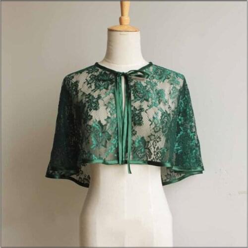Lace Satin Green Red Bridal Wedding Capes Bolero Jacket Women for Evening Party Chaqueta Chales de fiesta mujer novia Shawl Wrap