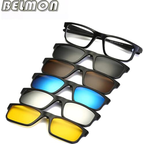 Fashion Optical Spectacle Frame Men Women Myopia With 5 Clip On Sunglasses Polarized Magnetic Glasses For Male Eyeglasses RS219