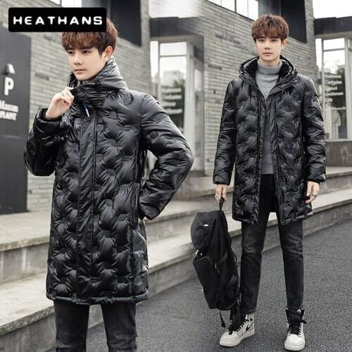 -25 Degree Mens Long Down Jackets Mens Thick Warm Fur Collar Hooded Male Duck Down Coat Casual Winter Solid Color Parkas Jacket