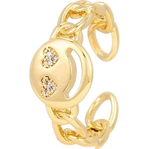ZHINI New Stainless Steel Happy Face Adjustable Wide Rings for Women Cute Smiley Face Ring Wedding Fashion Jewelry 2021 anillos