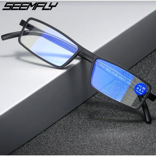 Seemfly Reading Glasses Men Women Square Frame Blue Light Blocking Presbyopic Eyeglasses TR90 Hyperopia Eyewear Computer Goggle