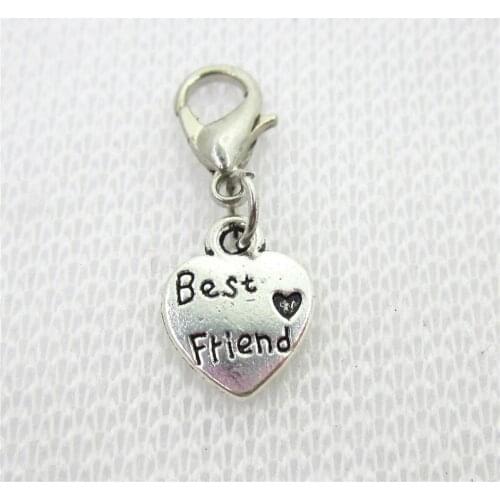 Wholesale 100pcs Best Friend heart charms dangle charms hanging lobster clasp floating charms DIY bracelet/pendant jewelry