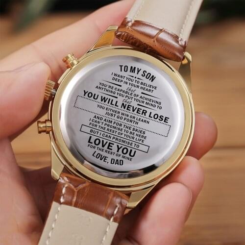 Dad To My Son Automatic Quartz stainless Steel Engraved Watches Luxury Fashion Men Watch Christmas presentses Kids Watch Leather