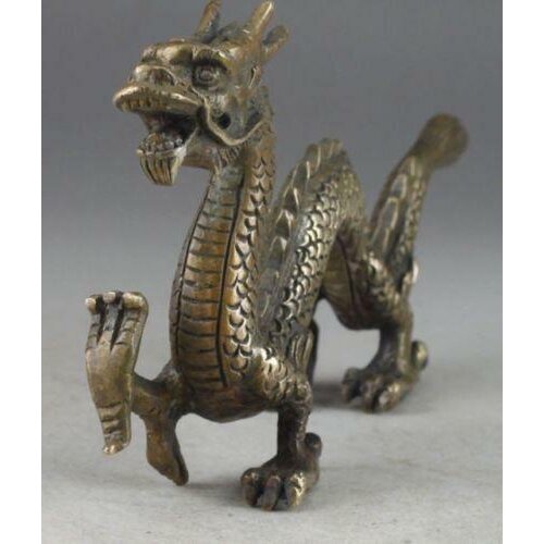 Handwork Hammered Old Chinese Brass Dragon Exorcism Oriental Statue Big Decor NR
