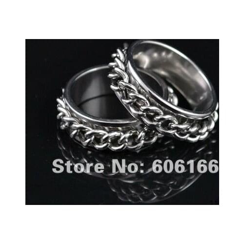Silver Tone Spinner Chain Link Band Ring Mens Stainless Steel Rings Fashion Jewelry 50pcs/lot Mixed