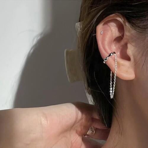 VENTFILLE 925 Sterling Silver Chain Ear Clip Non-Pierced Earrings Female Wild Simple Ear Bone Clip Irregular Long Jewelry