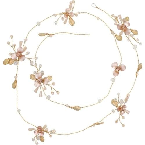 Bridal Wedding Hairband Crystal Pearl Flower Chain 90cm DIY Girl Hair Flower