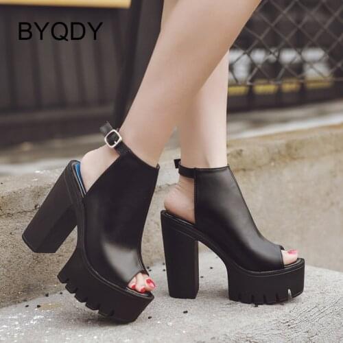 BYQDY 2021 Summer New Arrivals Female Sandals Open Toe Solid Black White Modern Sandals Ladies Thick High Heeled Shoes Plus Size