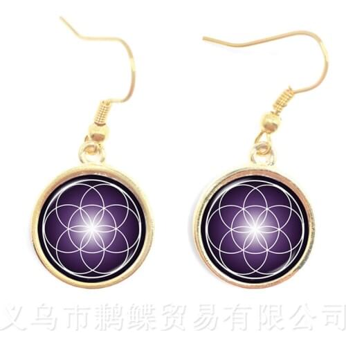 Mandrake Glass Dome Earrings Trendy Chakra Mandala Glass Jewelry Geometric Pattern Combination Picture Gift For Women Girl