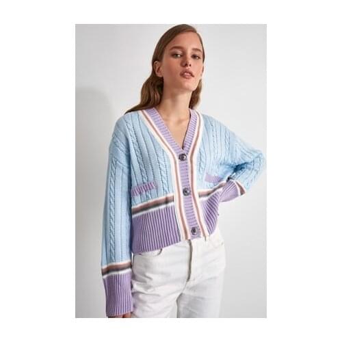 Blue Lilac Button Detailed Knit Cardigan French new elegant new spring 2020 show white long-sleeved lilac female knit cardigan