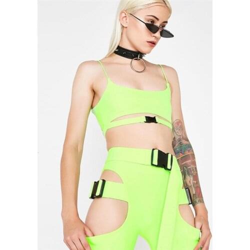 Streetwear Buckle Sexy Hot Two Two Piece Sets Women Cut Out hollow out shorts with sashes sexy playsuit romper DJ Gogo Dancer