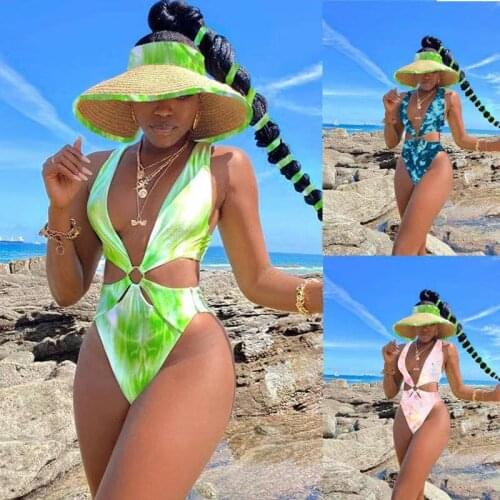 Sexy Deep V One Piece Swimsuit Woman Swimwear 2021 New Women Open Back One-piece Bathing Suit Fashion Beach Female Swimming Suit