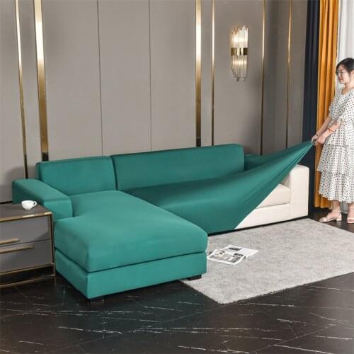 1/2/3/4 L Shape Stretch Sofa Covers Elastic Spandex Couch Cover Dustproof Corner Sectional Chaise Longuer Slipcovers Solid Color