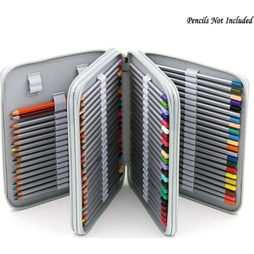 120 Slots Color Pencil Case Large Capacity Bag PU Leather Zippered Portable with Handle Strap Stationary for kids Student