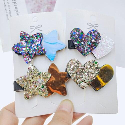 5pcs Sequins Cartoon Love Heart Crown Hair Clips for Girls Handmade Boutique Hairgrips Baby Clips Kids Hair Accessories
