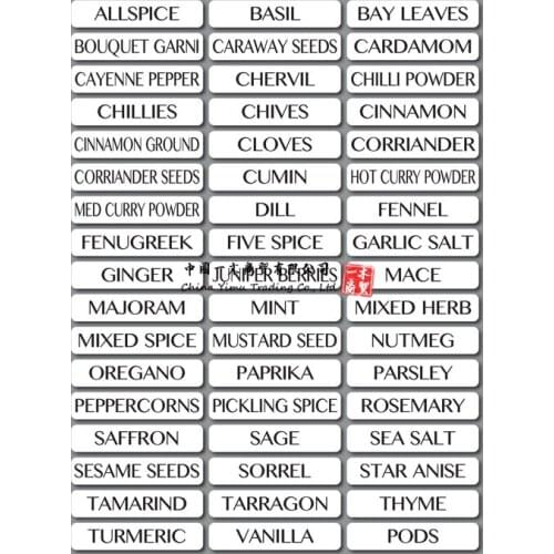 51 X Herb And Spice Storage Jar Labels Stickers Decals White