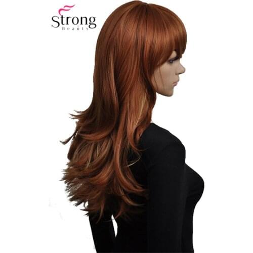 Auburn with Highlights Synthetic Wigs for Women Long Wavy Heat Resistant Hair Wigs