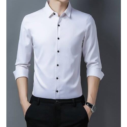 Boys White Collar Shirt Casual Business Men Button Up Long Sleeve Social Formal Dress Shirt Man Smooth Silky Shirt Oversize 3xl