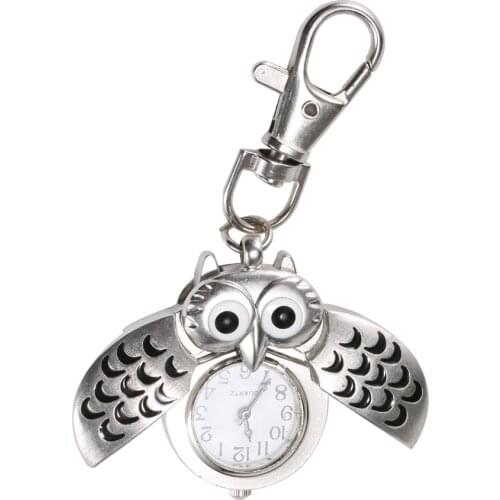 Newly Fashion Unisex Keychain Pocket Watch Metal Alloy Keyring Vintage Owl Shape Clock Key Chain Bag Car Birthday Gifts