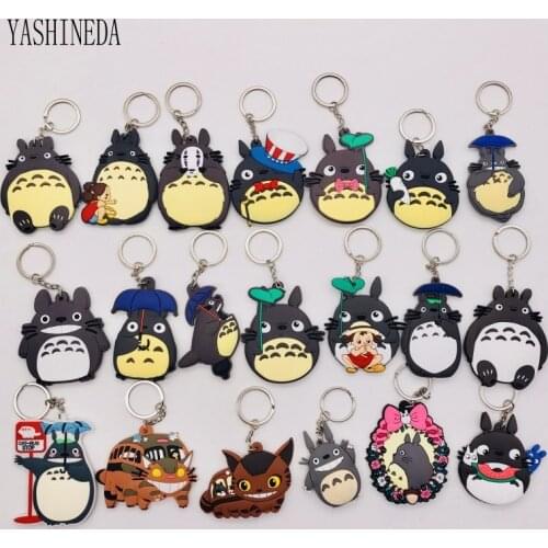 1PCS Cartoon Character Totoro Key Chain 3D Double Side Key Ring PVC Anime Figure Totoro Keychain Kid Toy Key Holder Trinket Gift