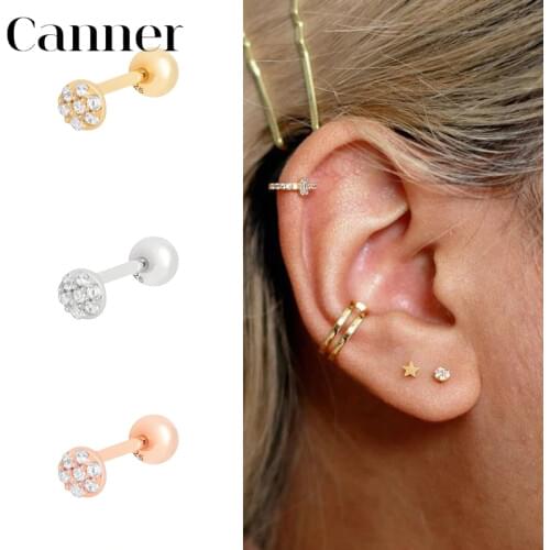 1PCS S925 Sterling Silver Piercing Earrings AAAAA Zircon Round Cartilage Earrings For Women Jewelry Luxury Aretes W3