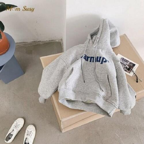 Baby Boy Girl Cotton Hoodie Fleece Lining Infant Toddler Teen Child Thick Pullover Top Letter Print Solid Hooded Clothes 1-6Y