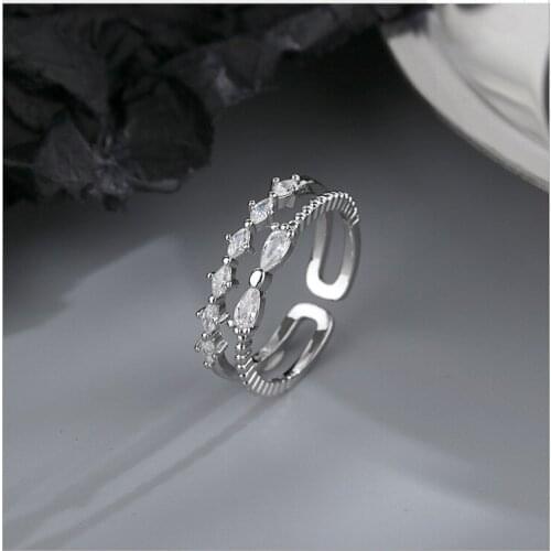 Exquisite Bow Double-deck Zircon Open Ring Fashion Women Diamond Silver Plated Ring Romantic Womens Wedding Engagement Jewelry