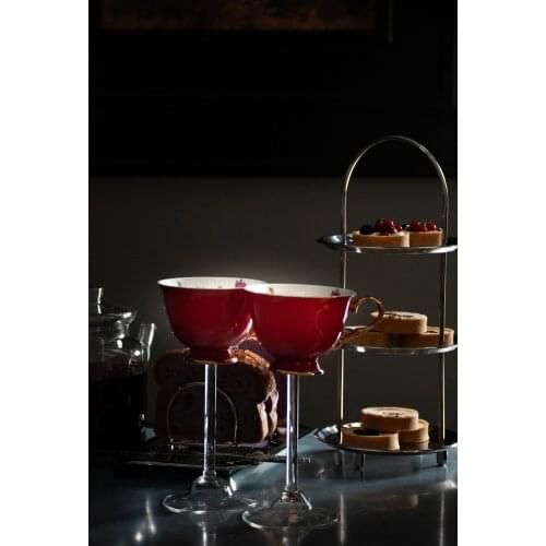 Red Flying Cup Glass Pedestal Porcelain Cup only 1 pcs