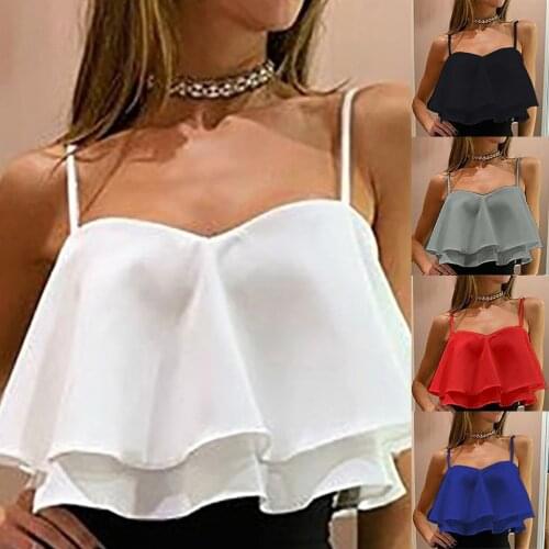 Pleated Ruffle Tops Women Fashion Double Layer Chiffon Crop Tops Sleeveless Tank Top For Women Sexy Crop Tops 2021 Summer Camis