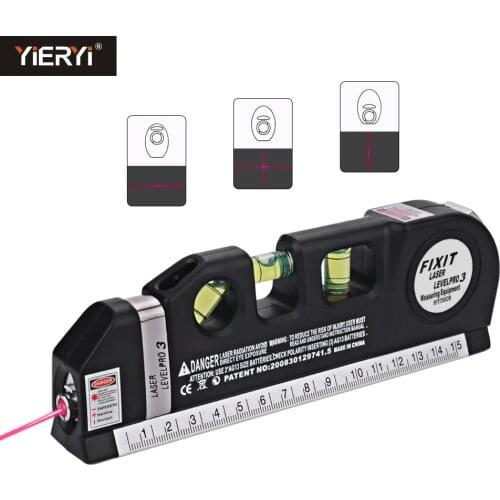 LV-03 Laser Level Horizon Vertical Measure 8FT Aligner Standard and Metric Ruler Multipurpose Measure Level Laser Black