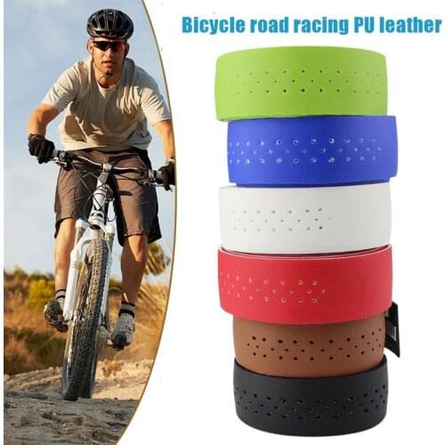 Bicycle Handlebar Tape PU Leather Perforated Belt Breathable Soft Bike Handlebar Tape MTB Fixed Gear Belt Cycling Equipment
