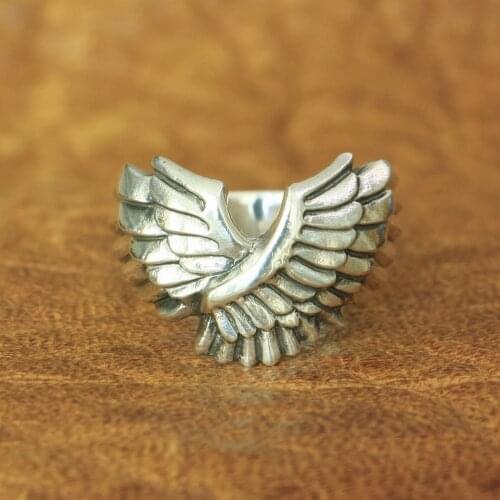 LINSION 925 Sterling Silver Angel Wing Ring Mens Biker Rock Punk Ring TA164 US Size 7~15