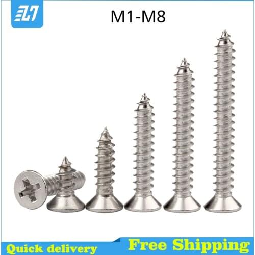 Phillips Small Flat Head Self Tapping Screw Metric Thread Countersunk Bolt 304 Stainless SteelM1M1.2M1.4M1.7M2M2.2M2.6M3M4M5M6M8