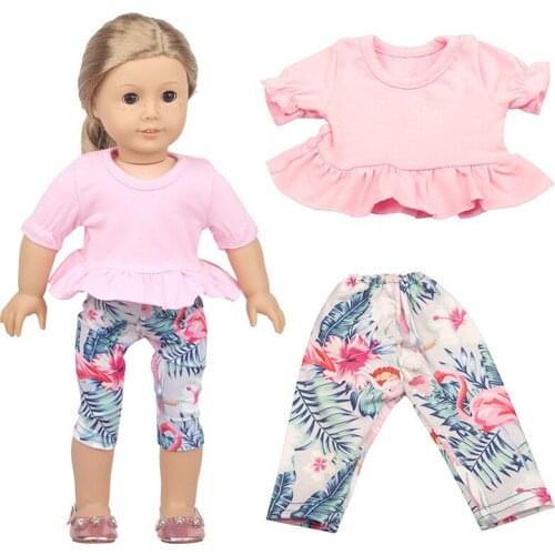Fashion Pop Lace Top Cartoon Pants Two Piece Set Fit 18 Inch American&43cm Baby New Born Doll Clothes Accessories,Girls Toys