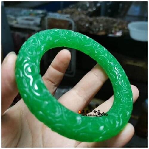 Genuine Natural Green Hand-Carved Jade Bangle Bracelet Charm Jewellery Fashion Accessories Lucky Amulet Gifts for Women Her Men