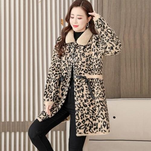 New Fashion Womens Winter Loose Faux Mink Velvet Sweater Female Warm Knitted Cardigan Casual Leopard Print Long Overcoat N57