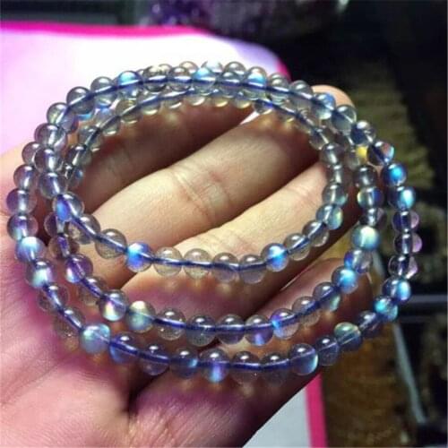 Wholesale 5mm Natural Rainbow Lights Labradorite Gems Stone Crystal Round Beads Jewelry Stretch Charm Three Times Bracelet Femme