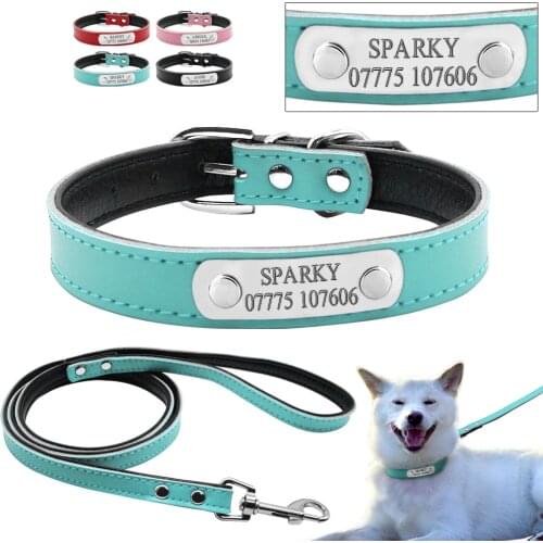 4 Colors Personalized Engraved Dog Collar Leash Set Customized Name Phone Metal Buckle Cat Puppy Pet ID Collar XS S M
