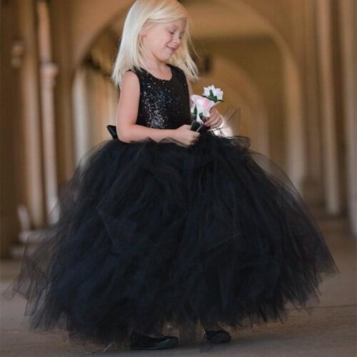 Flower Girl Dresses for Wedding Black Sequin Skirt Kids Birthday Children Girls Party Gowns Girls First Holy Communion Dresses
