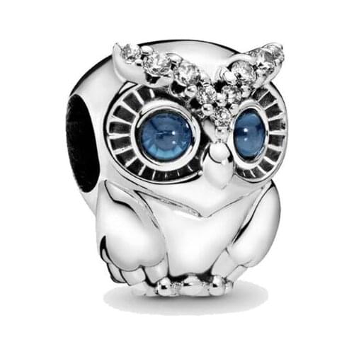 Genuine 925 Sterling Silver Bead Charm The New Sparkling Owl Charm Fit pandora Bracelets & Necklace Women Diy Jewelry
